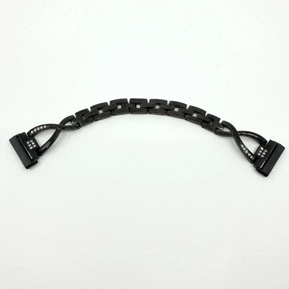 Vintage Black Tone Link‎ Bracelet Smartwatch Band Style Clear Rhinestone Accent